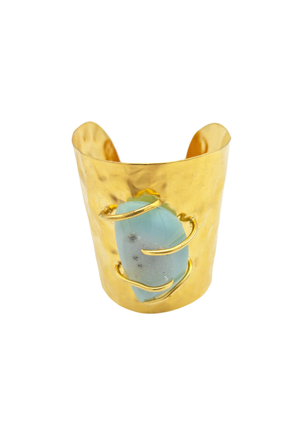 Blue Chalcedony Drusy Gold Cuff