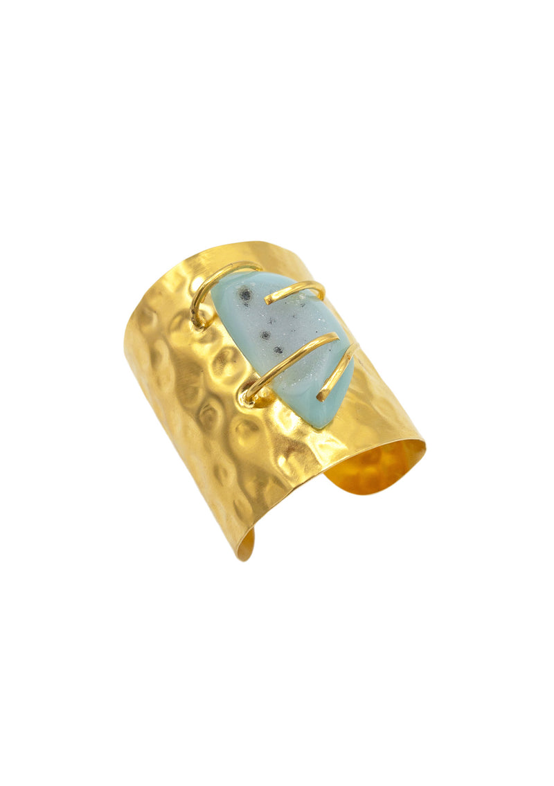 Blue Chalcedony Drusy Gold Cuff