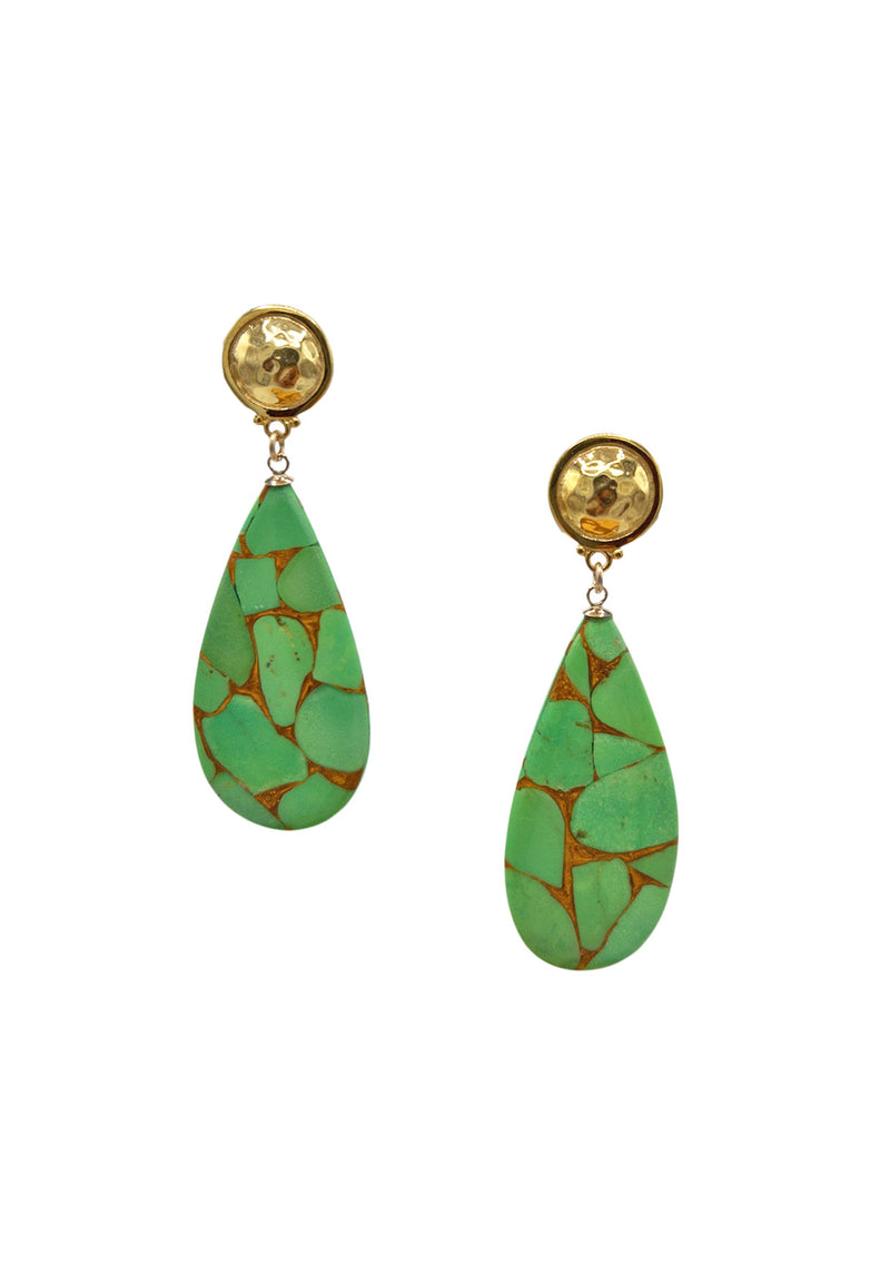 Copper Infused Green Turquoise Gold Post Earrings