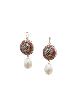 Ethnic Bead Gold Drop Earrings