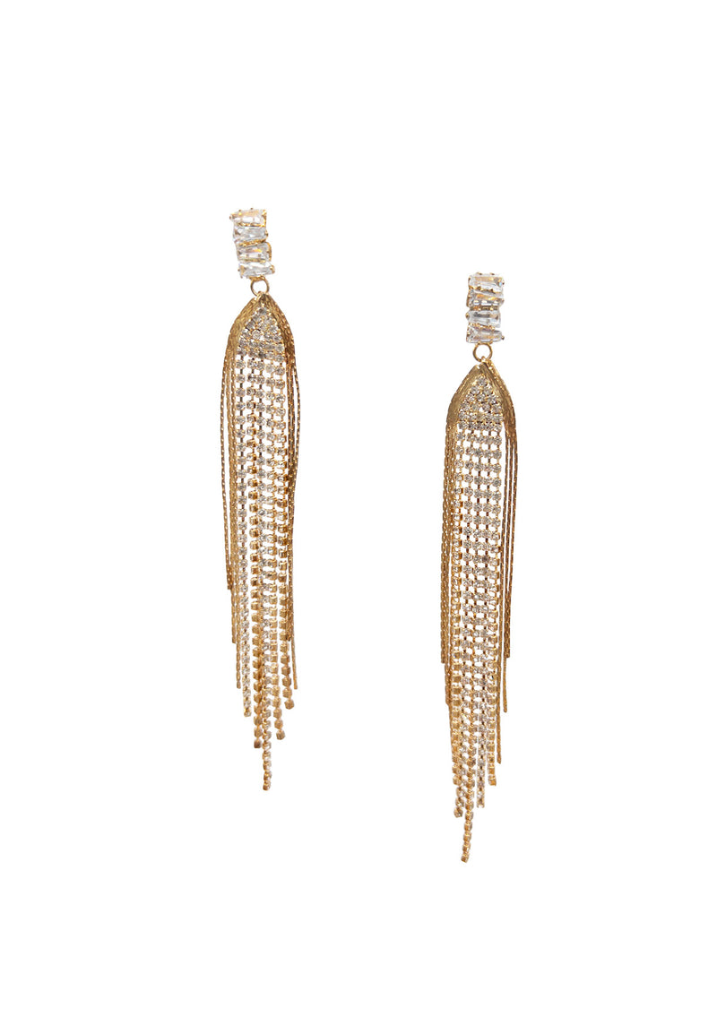 Diamond Illusion Gold Tassel Earrings