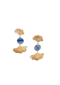 Double Gold Fan Blue Lapis Earrings