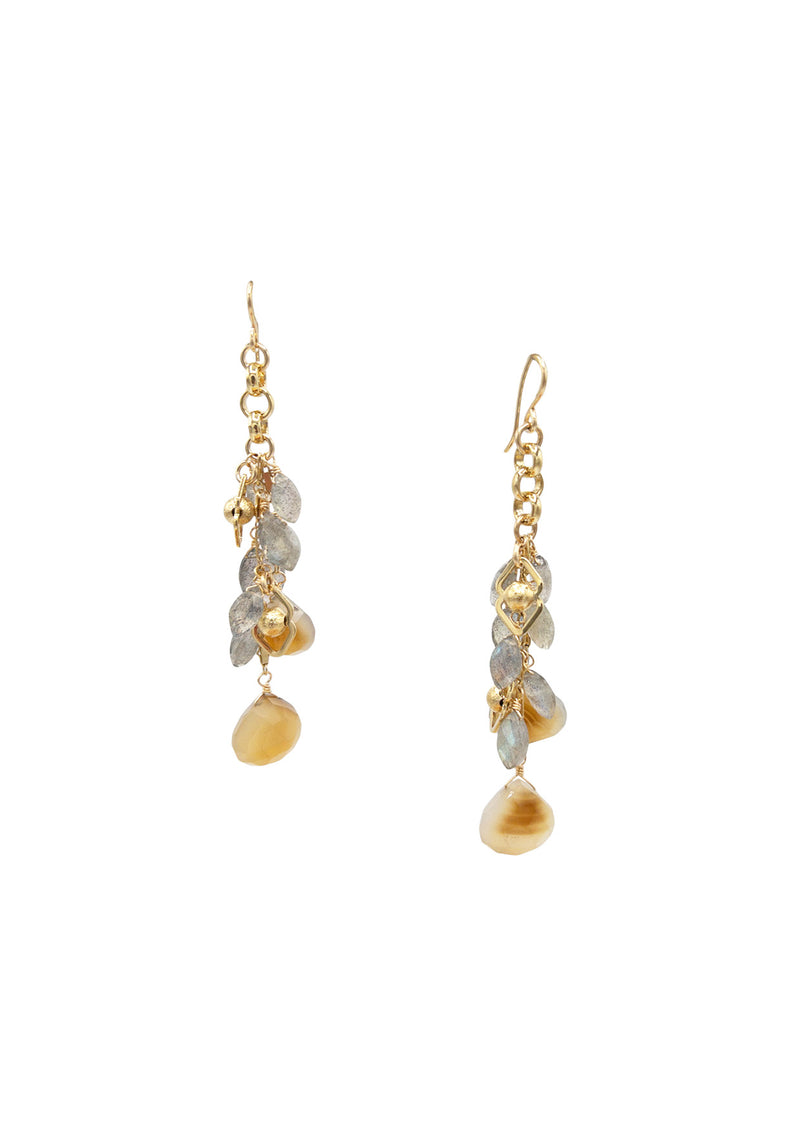 Herkimer Raw Diamond and Citrine Labradorite Cluster Earrings