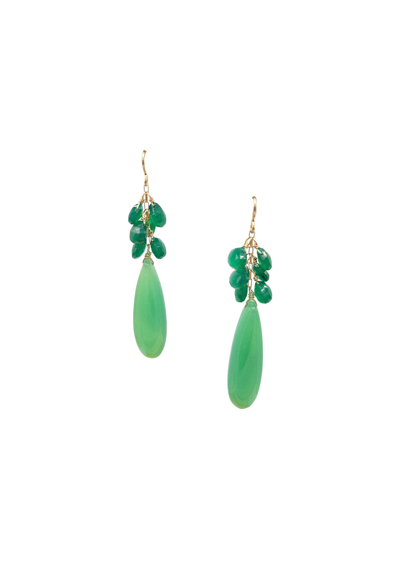 Green Chalcedony Onyx Cluster Earrings