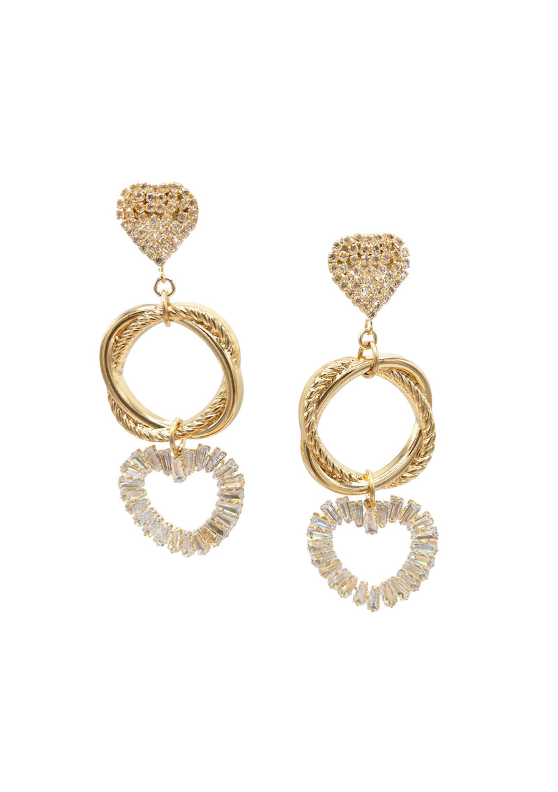 Gold Crystal Heart Drop Earrings