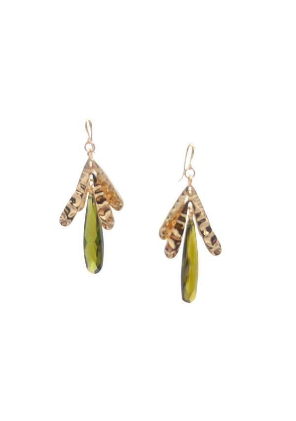 Gold Leaf Green Hydroquartz Earrings