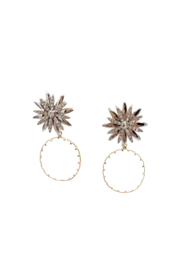 Crystal Flower Circle Drop Earrings