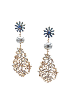 Blue and Clear Crystal Statement Earrings