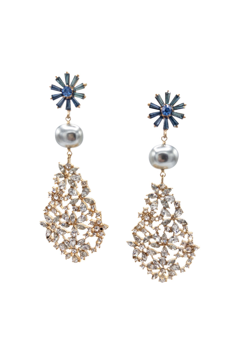 Blue and Clear Crystal Statement Earrings