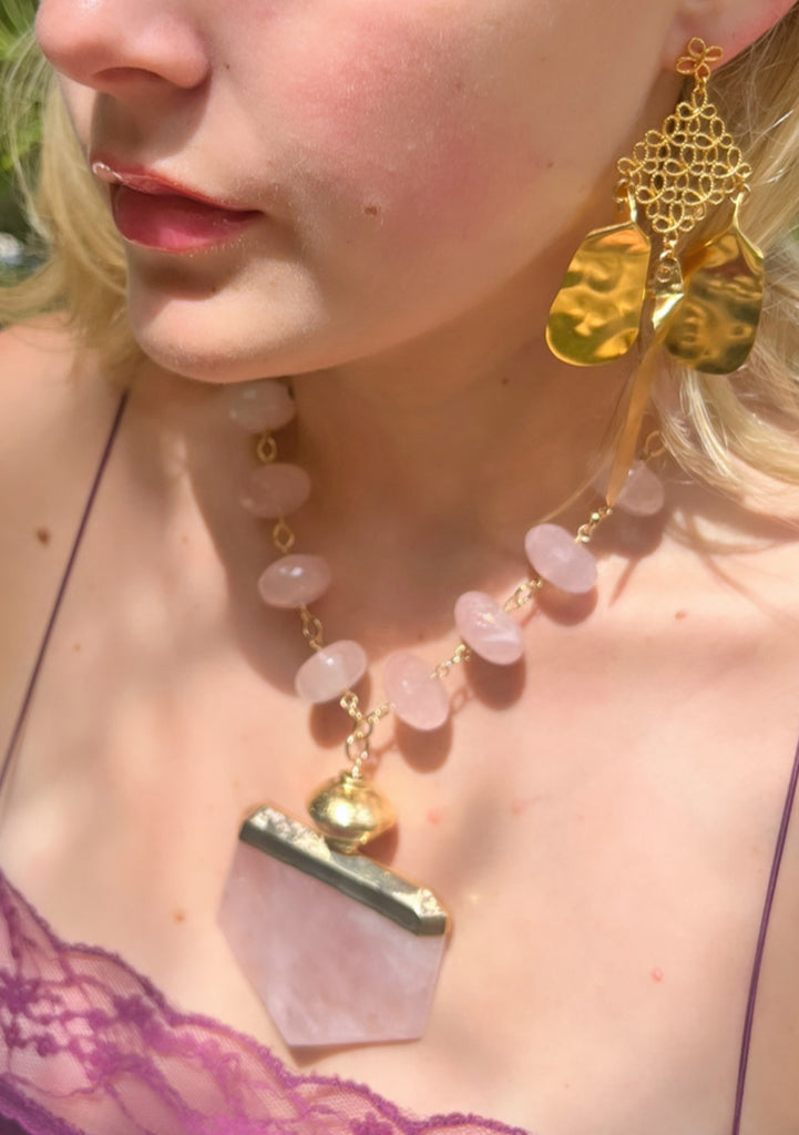 Rose quartz statement on sale necklace