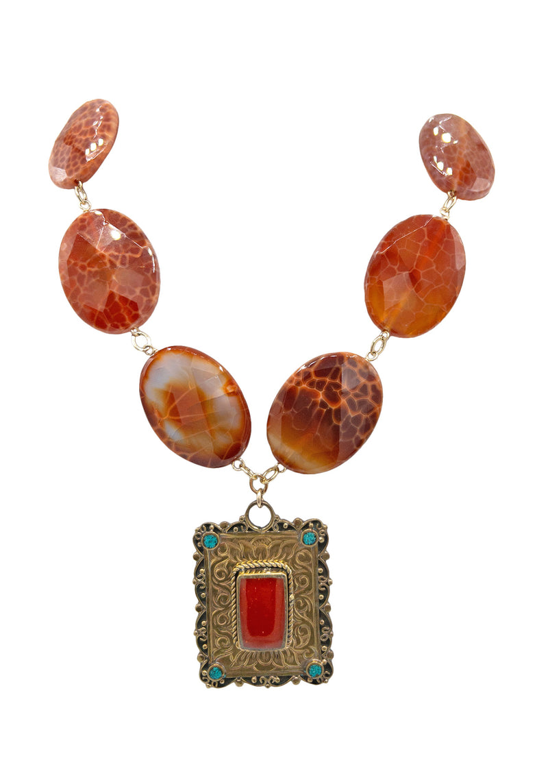 Red Fire Agate Ethnic Pendant Necklace