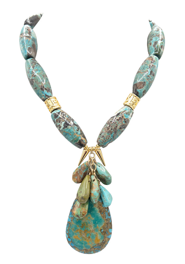 Chrysocolla Gold Accent Pendant Necklace