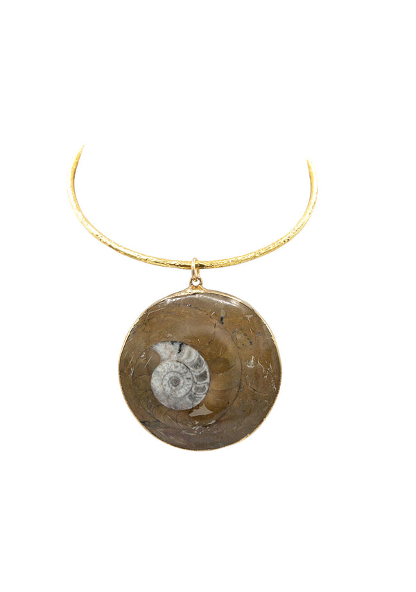 Ammonite Pendant Gold Bar Necklace