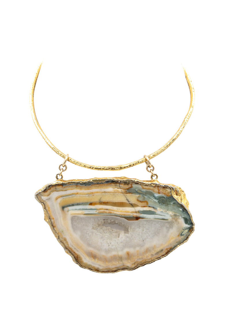 Geode Slice Pendant Gold Bar Necklace