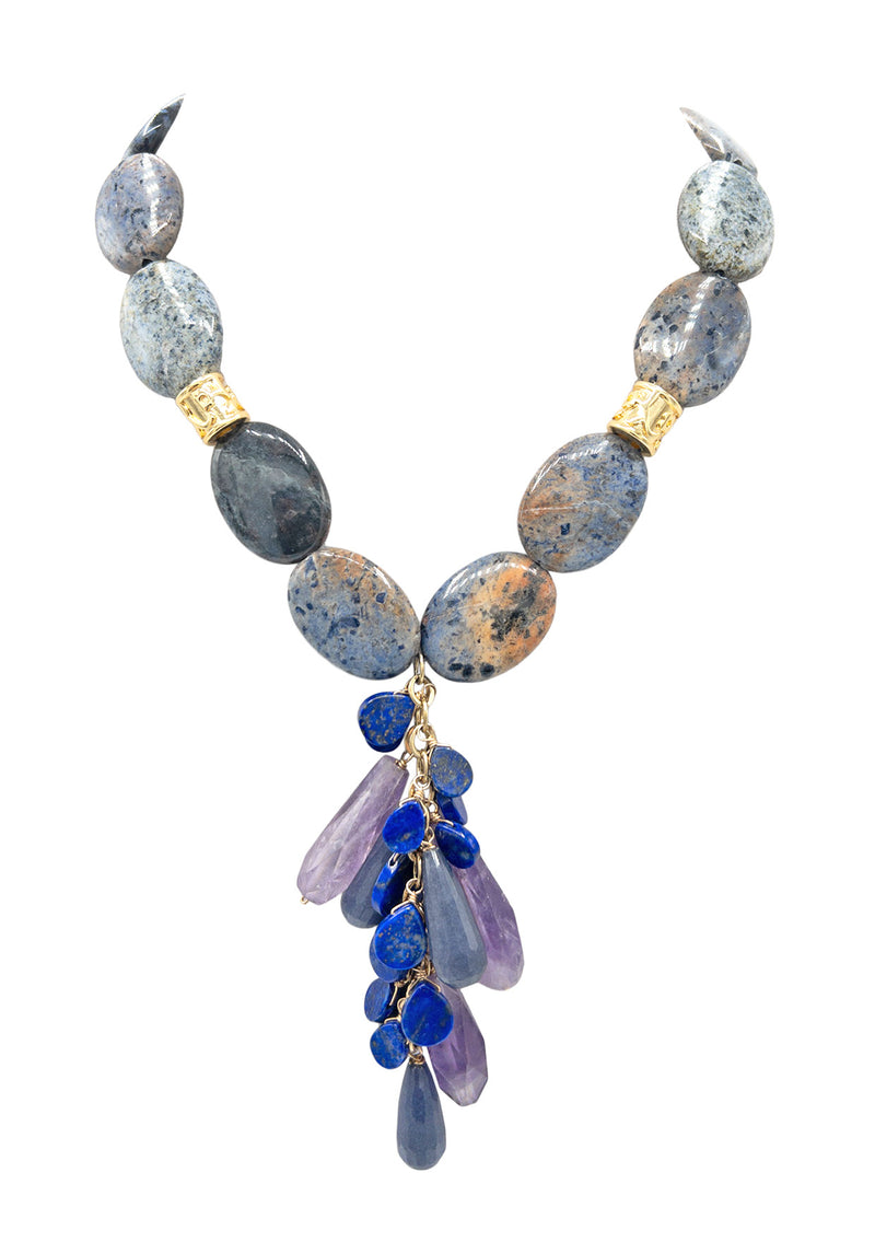 Denim Lapis Amethyst Cluster Pendant Necklace