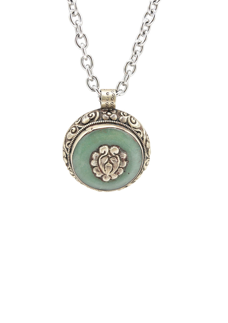 Green Jade Tibetan Silver Pendant Necklace