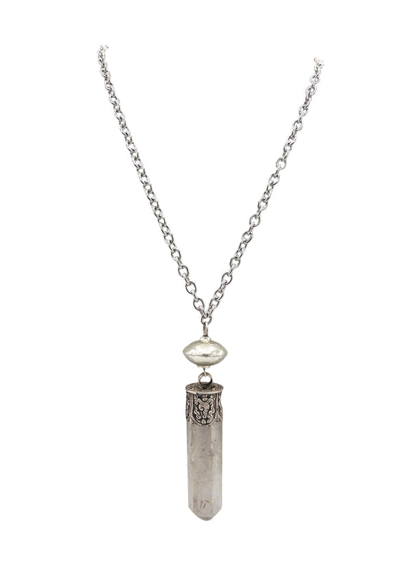 Quartz Spike Rhodium Accent Necklace