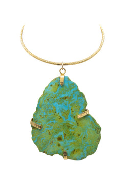 NATURAL Blue/Green Turquoise Pendant Gold Bar Necklace