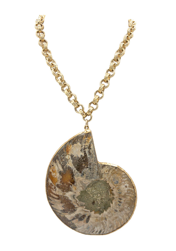 Large Fossilized Ammonite Pendant Necklace