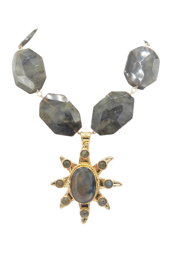 Labradorite Gold Flower Pendant Necklace