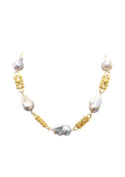 Freshwater Pearl Gold Link Necklace