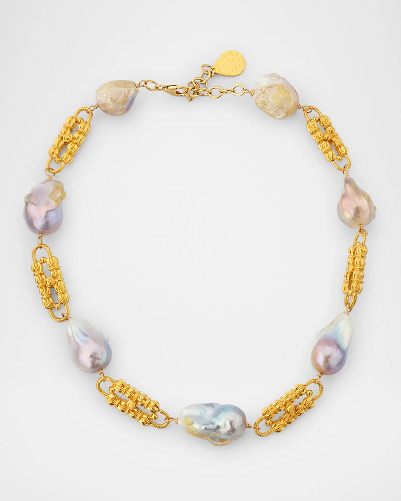 Freshwater Pearl Gold Link Necklace