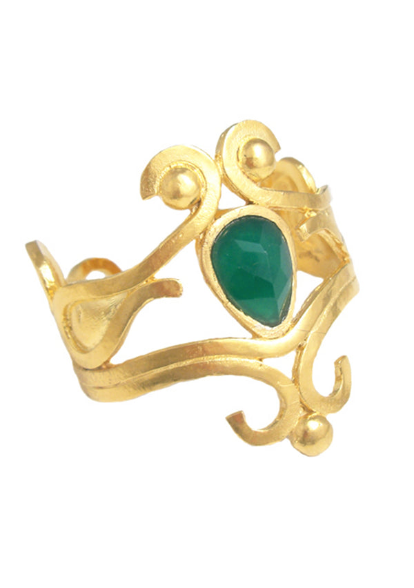 Gold Scroll Green Onyx Cuff