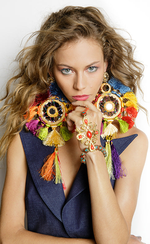 Multi Color Oversized Ethnic Tassel Earrings | Devon Leigh Jewelry